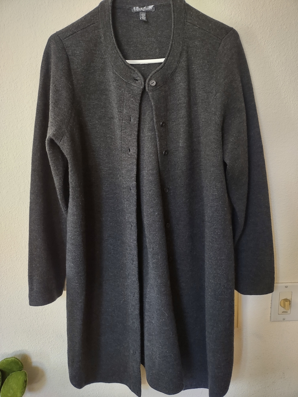 Eileen Fisher Charcoal Gray Long Button-Front Cardigan